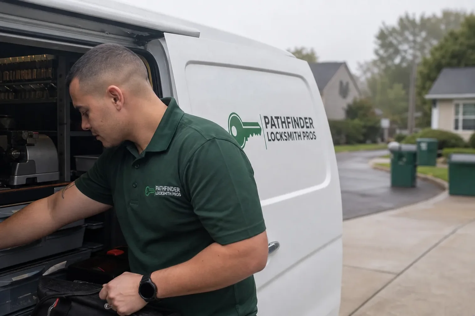 The Pathfinder Locksmith Pros service van, stocked for lockouts and key cutting in Largo
